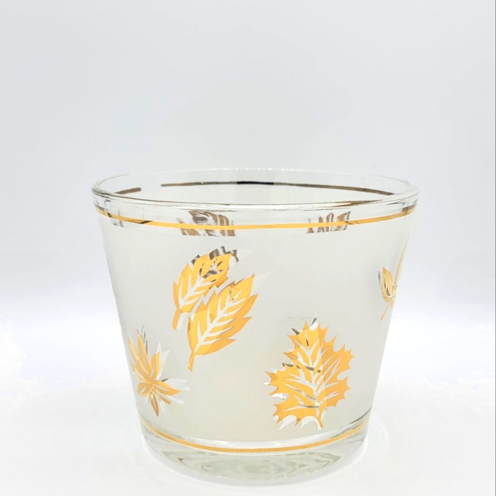 Libbey Starlight Golden Foliage Ice Bucket Metal Carrier Mid-Century Modern Vtg - Picture 13 of 16
